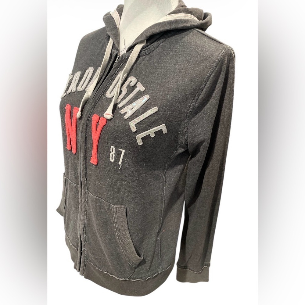 Aeropostale Charcoal Hoodie with Coral NY Emblem Size Medium - Picture 2 of 5